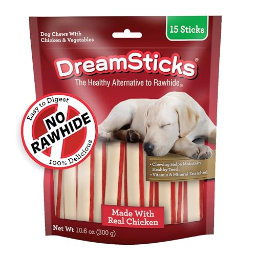 DreamBone DreamSticks, Rawhide Free Dog Chew Sticks Made with Real Chicken and Vegetables, 15 Sticks