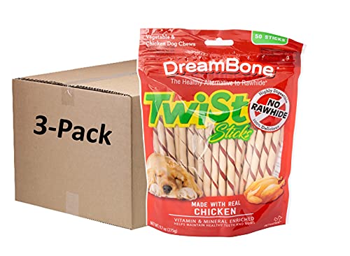 DreamBone Twist Sticks, Made with Real Chicken, Rawhide-Free Chews for Dogs, 50 Count (3 Pack)