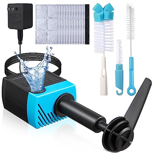 Dreyoo 15 Pcs Pet Water Fountain Replacement Pump Compatible with PetSafe Drinkwell Platinum, Platinum LED Pet Water Dispensers, Cat Fountain Pump with 2 Pcs Cleaning Brush, 12 Carbon Filters