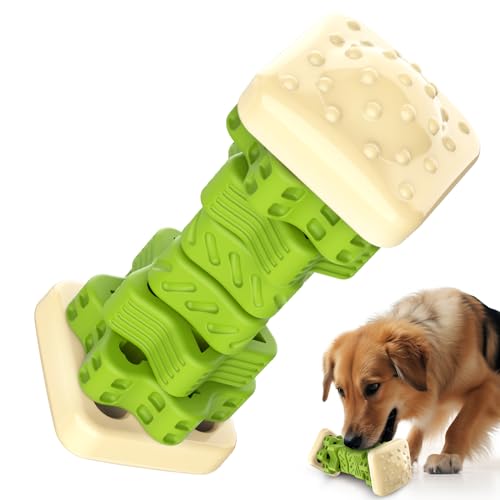Durable Dog Toys for Aggressive Chewers, Indestructible Tough Dog Chew Toys, 3 in 1 Dog Puzzle Toys Interactive Dog Toys Rubber Chew Toy Gift for Medium/Large Dogs Breed (Green)