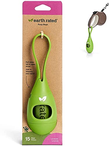 Earth Rated Dog Poop Bag Holder with Dog Poop Bags, Durable and Guaranteed Leakproof, Lavender Scented, 1 Dispenser and 15 Bags