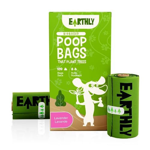 Earthly Dog Poop Bags That Plant Trees, Leak-Proof, Thick Dog Waste Bag, Bio-Based, Lavender-Scented, 8 Rolls, 120 count