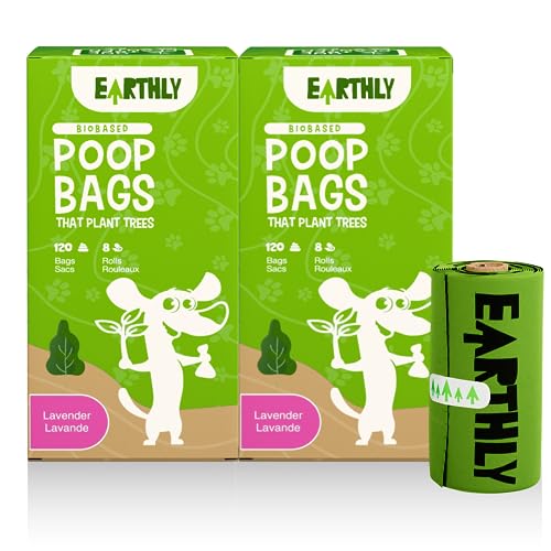 Earthly Dog Poop Bags That Plant Trees, Leak-Proof, Thick Dog Waste Bag, Bio-Based, Lavender-Scented, 16 Rolls- 240 Bags