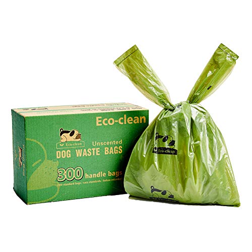 ECO-CLEAN Dog Poop Bags, 300-Count Dog Waste Bags with Easy-Tie Handles, Guaranteed Leak-Proof, Earth-Friendly, Unscented Oxo-biodegradable Pet Poop Bags (Not on Rolls)