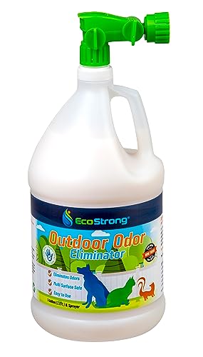 Eco Strong Outdoor Odor Eliminator | Outside Dog Pee Enzyme Cleaner – Powerful Pet, Cat, Animal Scent Deodorizer | Professional Strength for Yard, Turf, Kennels, Patios, Decks (128 oz W Sprayer)