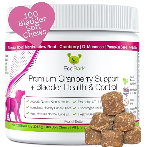 EcoBark Cranberry Supplement for Dogs - Bladder Health & Kidney Support for Dogs - Dog Bladder Control Chews - Dog Cranberry Soft Chews for Dog Incontinence Support