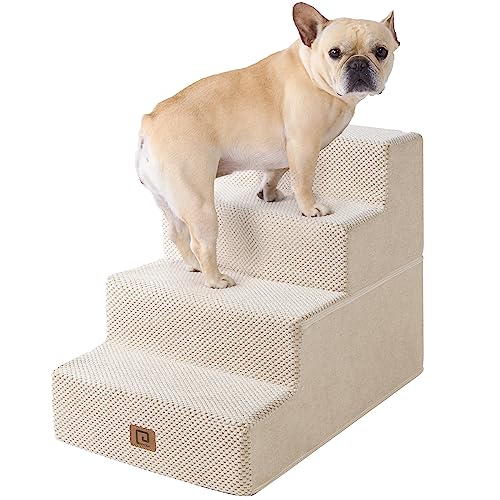 EHEYCIGA Dog Stairs for Small Dogs, 4-Step Dog Stairs for High Beds and Couch, Pet Steps for Small Dogs and Cats, and High Bed Climbing, Non-Slip Balanced Dog Indoor Step, Beige, 3/4/5 Steps