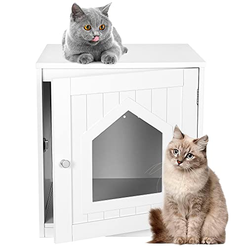 Epetlover Cat Litter Box Enclosure Furniture Hidden for Indoor Cats Decorative Wooden Pet House Kitty Washroom with Vent Holes, White