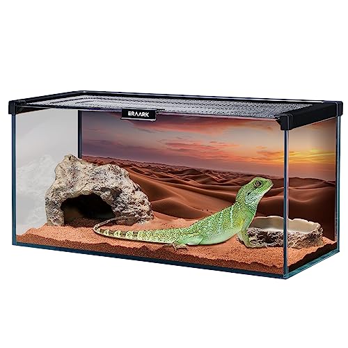 ERAARK Reptile Terrarium 4.5 Gallon Glass Reptile Tank 16"x7.8"x7" with Top Screen Ventilation,Hide Cave,Water Bowl for Bearded Dragon,Lizard,Spider,Hamster,Hermit Crab, Turtle Tortoise
