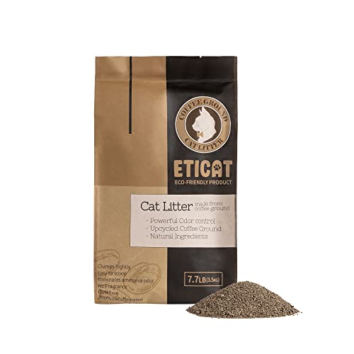 ETICAT Natural Cat Litter from Upcycled Coffee Grounds - Alternative to Clay and Pellet Litter - Unscented Cat Litter Clumping - Lightweight Litter - Powerful Odor Control - Easy to Scoop - 7.7 LB