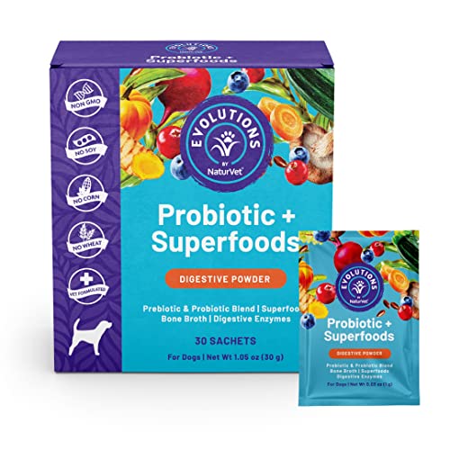 Evolutions by NaturVet Probiotic & Superfoods Digestive 30ct Powder Sachets for Dogs - Prebiotic & Probiotic Blend, Digestive Enzymes, Bone Broth Nourishes Natural Gut Bacteria & Intestinal Microflora