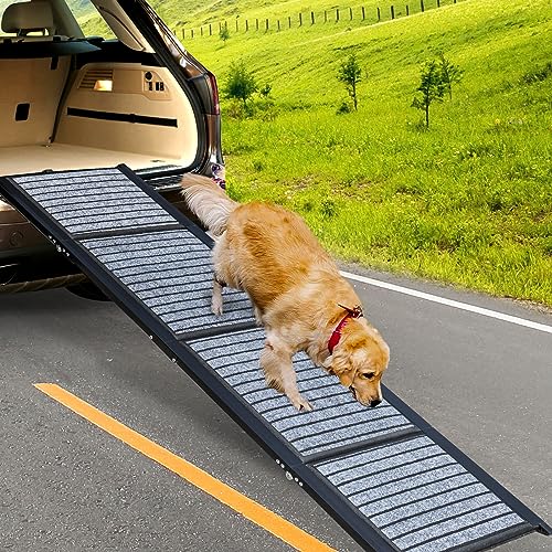 Extra Long 67" & Wide 19.7" Dog Car Ramp, Outdoor Dog Ramp with Anti-Slip Rug Surface for Dogs to Get Into a Car,SUV,Truck & Porch Steps, Folding Pet Stairs Ramp for Medium & Large Dogs Up to 250LBS