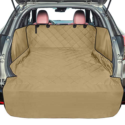 F-color SUV Cargo Liner for Dogs - Waterproof Pet Cargo Liner with Side Flaps, Comfort Dog Cargo Cover with Bumper Flap, Scrachproof Non-Slip Large Size Universal Fit SUVs Sedans Trunks Vans, Khaki