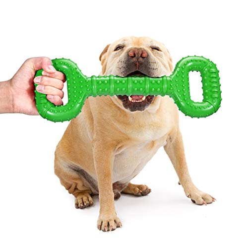 Feeko Dog Toys for Aggressive Chewers Large Breed 15 inch Interactive Dog Toy Large Long Lasting Dog Toys with Convex Design Natural Rubber Tug-of-war Toy for Medium Large Dogs Tooth Clean(Green)