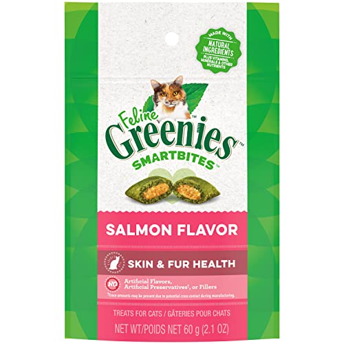 FELINE GREENIES SMARTBITES Skin & Fur Crunchy and Soft Natural Cat Treats, Salmon Flavor, 2.1 oz. Pack