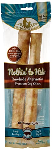 Fieldcrest Farms Nothing to Hide Natural Rawhide Alternative Large 10'' Rolls for Dogs - 3 Pack (6 Chews) Premium Grade Easily Digestible Chews - Great for Dental Health (Beef)