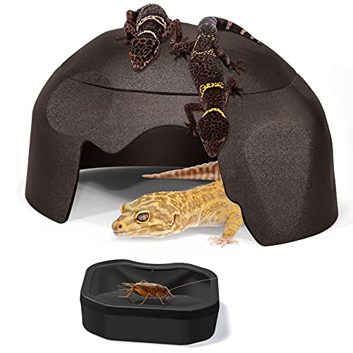 Fischuel Reptile Hides Humidification Cave Help Your Pets Shedding, A Damp Hideout with Natural Rock designto, Suitable for Bearded Dragons Lizards Leopard Gecko Spiders Turtles and Snakes（Brown）