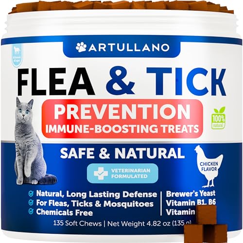 Flea and Tick Prevention for Cats Chewables - Made in USA - Natural Flea and Tick Supplement for Cats - Oral Flea Pills - Pest Defense - All Breeds and Ages