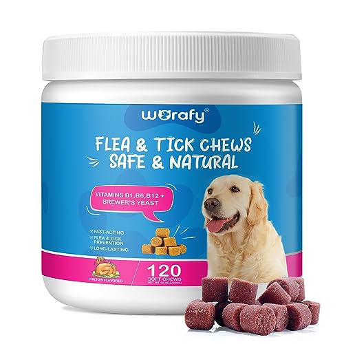 Flea and Tick Prevention for Dogs Chewables Tablets, Natural Dog Flea and Tick Control with Vitamin, Flea and Tick Chews for Dogs, Oral Flea Pills for Dogs Supplement, All Breeds and Age