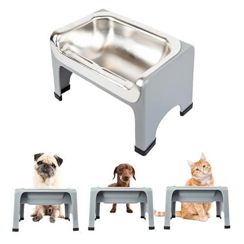 Fluff Trough 7.25 Inch Tall Elevated Dog Bowls for Medium & Small Dogs – Stainless Steel Raised Dog Bowl with Stand Holds 2 Cups of Pet Food – Vet Recommended, Dishwasher Safe Dog Feeder Station