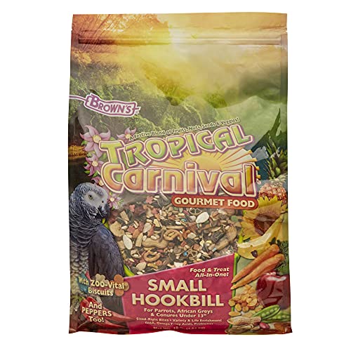 F.M. Brown's Tropical Carnival Gourmet Bird Food for Parrots, African Greys, and Conures Under 13", Probiotics for Digestive Health, Vitamin-Nutrient Fortified Daily Diet - 10 lb