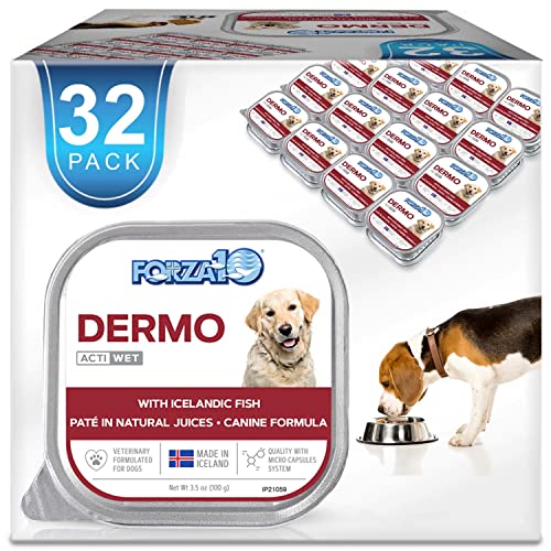 Forza10 Actiwet Dermo Wet Dog Food, Omega 3 Canned Dog Food Sensitive Skin Health, Dry Skin Fur Loss, 3.5 oz, Fish Flavor, Adult Dogs (32 Pack)