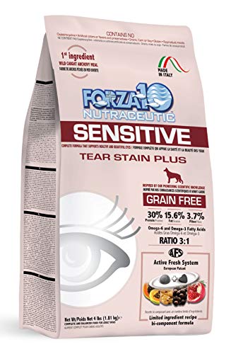 Forza10 Sensitive Tear Stain Remover Dry Dog Food, Grain Free Reduce Tear Stains Dog Eye Care Tear Stain Remover Vet Recommended, Dog Tear Stain 4 Pounds Adult Dogs