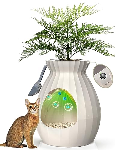 Freefa 【Upgraded】 Plant Litter Box with Odor Control System, Extra Large Cat Litter Box, Hidden Cat Litter Box Enclosure Furniture, Plant Litter Boxes for Cats, Kitty, with Door Curtain & Inner Liner