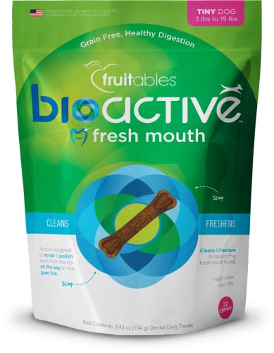 Fruitables Bioactive Dental Chews | Gluten and Grain-free Dental Treat | Superfood Formulated | Tiny Dogs | 22 count