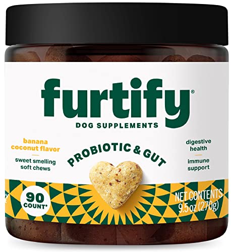 Furtify Probiotics for Dogs - Pet Probiotic & Gut Health Supplement with Prebiotics, Fiber, Chicory Root & Pumpkin I Diarrhea, Gut Flora & Digestive Support, 6 Strain Pre & Probiotic Dog Chews, 90 ct