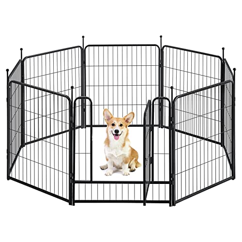 GDKASRNY Dog Playpen Portable Exercise Fence Heavy Duty Metal Pet Playpen Indoor Outdoor Pet Playpen for Small Medium Large Dogs - RV Camping Pen（Jet Black） (8 Panels, 32 inch)