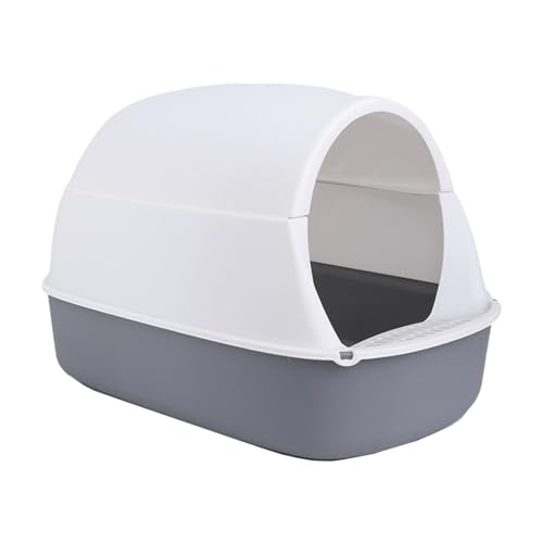 Generic Hooded Cat Litter Box with Lid Large Cat Potty Durable Anti Splashing Removable Enclosed Cat Toilet Kitty Litter Tray, Gray