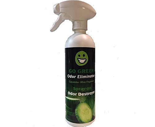 Go Green Odor Eliminator - 16 oz Spray - Remove Odor from Upholstery, Leather Couches, Chairs and Carpet - Pet Odors - Natural Cucumber Mint Enzymes neutralizers Odors. Pet and Child Safe