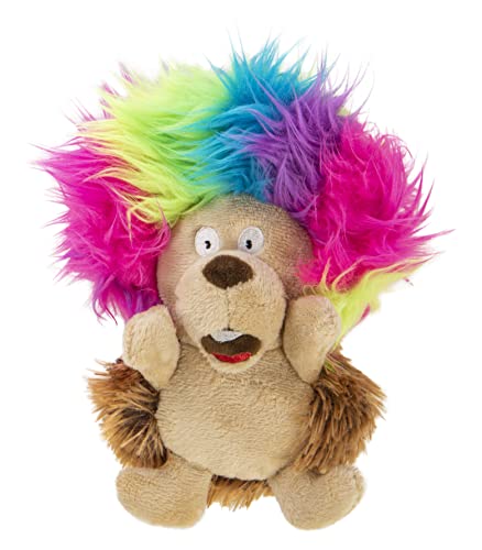 goDog Crazy Hairs Hedgehog Silent Squeak Plush Dog Toy, Chew Guard Technology - Brown, Large