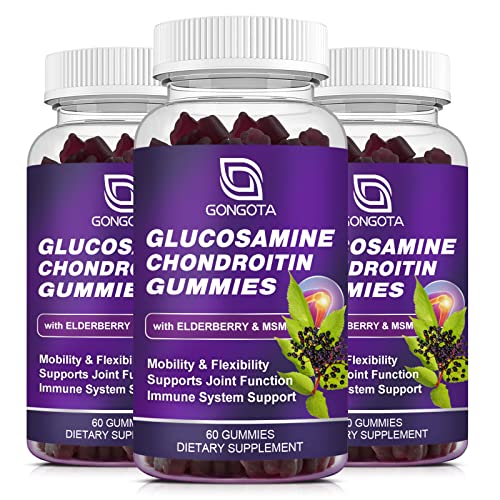 GONGOTA Glucosamine Chondroitin Gummies - Extra Strength 1500mg Glucosamine with MSM & Elderberry, Joint Support Supplement, Best Cartilage & Immune Support Supplement for Men and Women - 180 Gummies