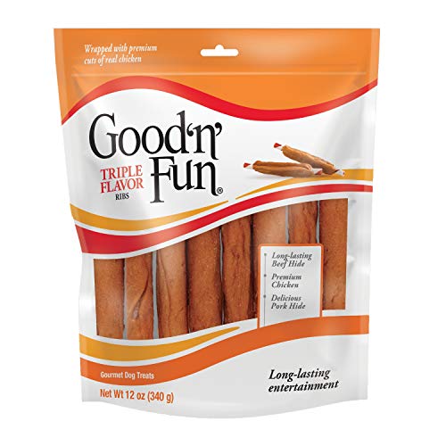 Good ’n’ Fun Triple Flavor Ribs, Rawhide Snack for All Dogs