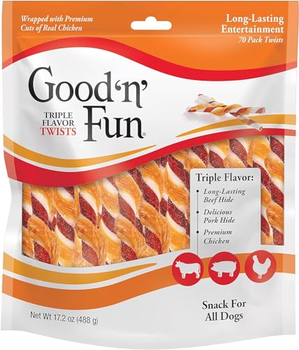 Good 'n' Fun Triple Flavor Twists, Treat Your Dog to Premium Cuts of Real Meat With Rawhide