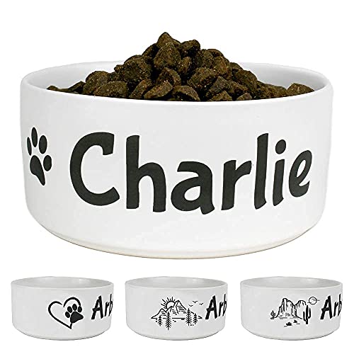 GoTags Personalized Dog Bowl with Name, Ceramic Dog and Cat Bowls, Custom Engraved with Pet’s Name and Design, Pet Dish for Dry or Wet Food and Water, Available in 2 Sizes - Small and Large