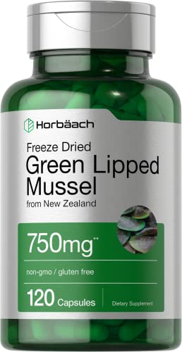 Green Lipped Mussel | 750 mg | 120 Capsules | from New Zealand | Premium Freeze Dried Mussel Powder | Non-GMO and Gluten Free | by Horbaach