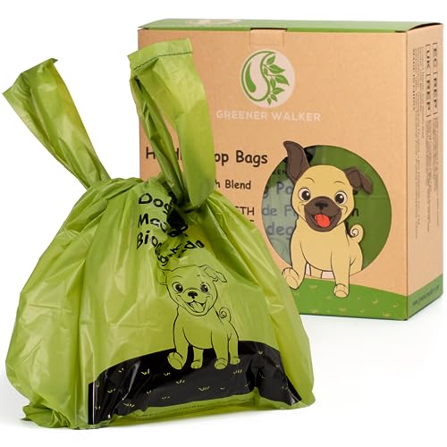 GREENER WALKER Tie Handles Poo Bags for Dog Waste, 600 Doggy Waste Bags Extra Thick Strong 100% Leak-Proof (Green)