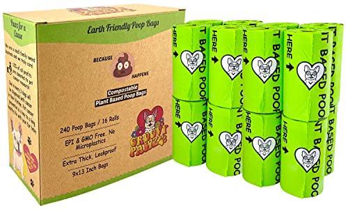 GROOVY PAWZ Certified Compostable Dog Poop Bags, 10% to Charity, Plant Based Dog Poop Bags 240 Count, Eco Friendly and Earth Friendly Dog Waste Bags, Extra Strong, Leakproof, No Odor, Pet Supplies