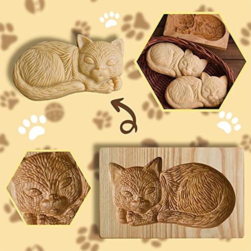 GZUS Cat Cookie Cutter Embossing Mold, 3.93 in Funny 3D Wooden Cookie Molds DIY Shapes Cookie Stamp Biscuit Moluds for Cake Decorating Dessert Craft Kitchen Baking Tools (Cat) 10*10CM