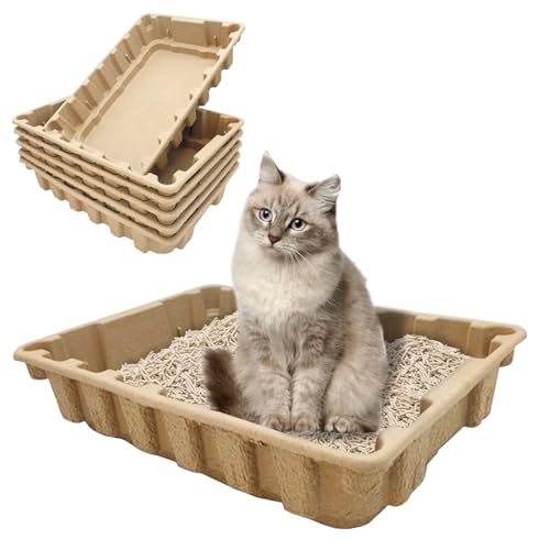 Hamiledyi 6pcs Disposable Cat Litter Box Recycled Paper Litter Tray Extra Large Cat Litter Pan Disposable Litter Boxes for Cats Kittens and Other Pets