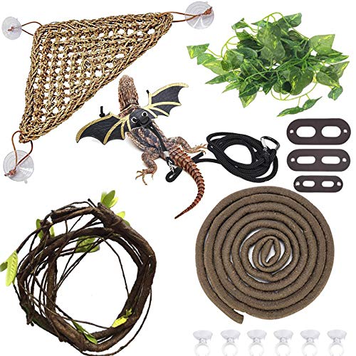 Hamiledyi Bearded Dragon Tank Accessories Lizard Large Hammock Jungle Climber Vines Flexible Leaves Bendable Vine Artificial Branch Habitat Reptile Decor for Chameleon, Lizards,Gecko,Snakes