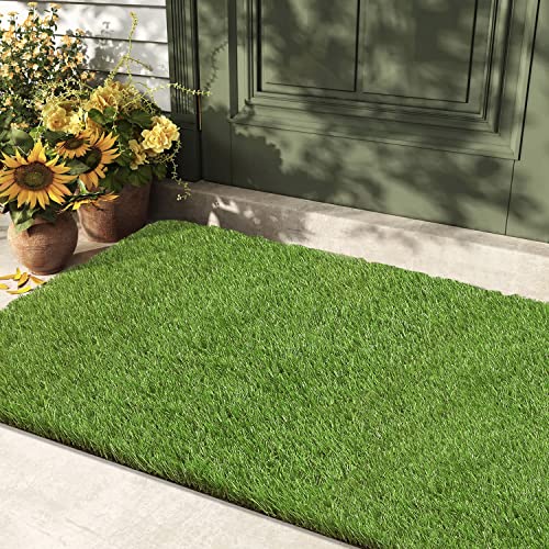 HEBE Artificial Grass Rug 2.6x3.3 Ft Indoor Outdoor Fake Grass Turf Mat Turf Rugs with Drainage Hole 1.4in High Pile Turf Patch Carpet for Dogs Garden Lawn Patio Landscape