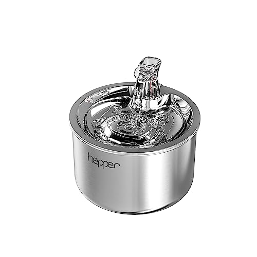 Hepper Stainless Steel Cat Fountain - 2L/67oz Large Capacity Whisper-Quiet Water Fountain for Cats Inside, Adjustable 3-Flow Modes & Dishwasher Safe Design - Suitable for Multipet Households