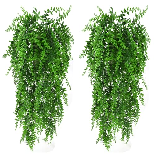 HERCOCCI 2 Pack Reptile Plants, Terrarium Hanging Plants Vines Artificial Leaves Habitat Decorations with Suction Cup for Bearded Dragon Hermit Crab Lizard Snake Geckos Chameleon