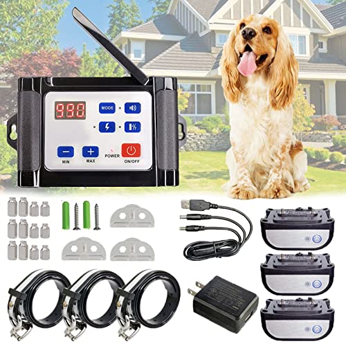 HEXIEDEN Wireless Electric Dog Fence,Pet Boundary Containment System,Safe Effective Vibrate/Shock Dog Collar,Waterproof,Rechargeable,Adjustable Range,Harmless,for 1 2 3 Dogs,for3dogs