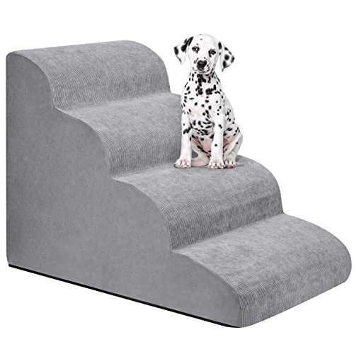 High Density Foam Dog Stairs 4 Layers, Extra Wide Deep Pet Stairs, with Non-Slip Bottom Pet Steps, Soft Foam Dog Steps, Best for Injured Dogs, Older Pets, Dogs and Cats with Joint Pain