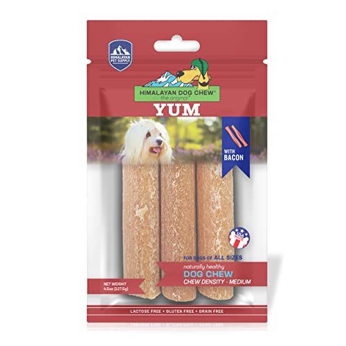 Himalayan Dog Chew Yak Cheese Dog Chews, 100% Natural, Long Lasting, Gluten Free, Healthy & Safe Dog Treats, Lactose & Grain Free, Protein Rich, For All Breeds, Medium, Bacon Flavor, 4.5 oz